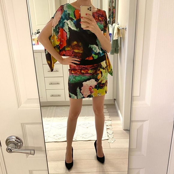 Rocco Barocco Floral Abstract silk dress XS - Picture 2 of 16